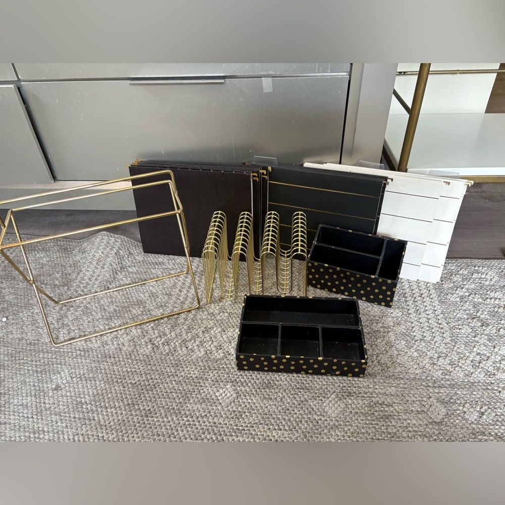 🏡 Black & Gold Home Desk Organizer Set - Stylish Storage